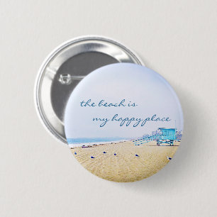 Beach Is My Happy Place Coastal Ocean Photo Script 6 Cm Round Badge