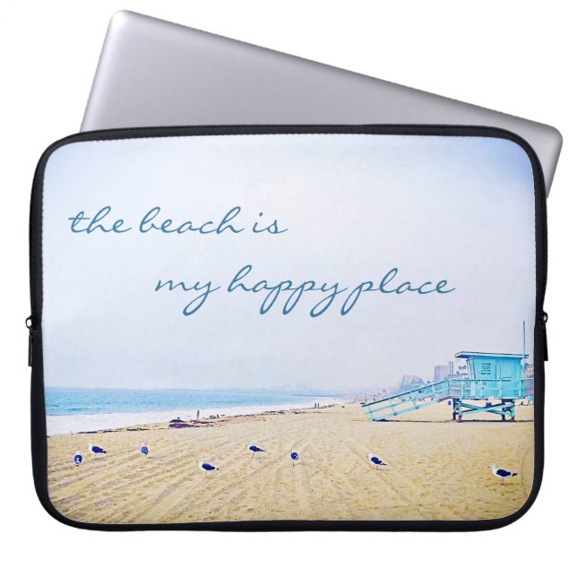 Beach Is My Happy Place Script California Coastal  Laptop Sleeve (Front)