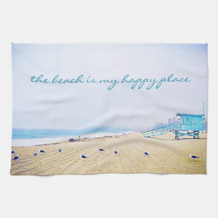 Beach Is My Happy Place Script California Coastal Tea Towel