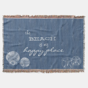 Beach is my Happy Place Shell Blue Wood Blanket