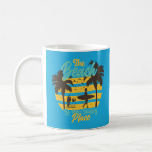 Beach is my Happy Place, Summer, Surf & Palm Trees Coffee Mug