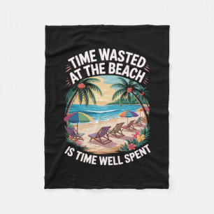 Beach Is Time Spent Palm Trees Ocean Retro Beach S Fleece Blanket