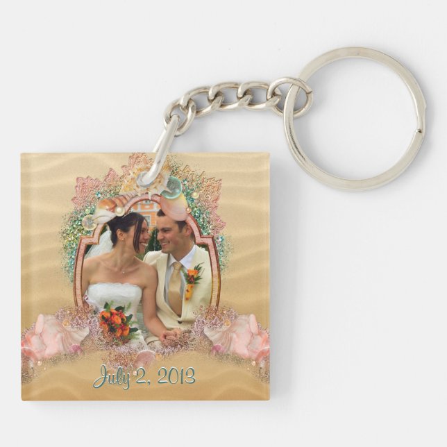 Beach Keepsake Wedding Keychain Add YOUR Photo (Back)