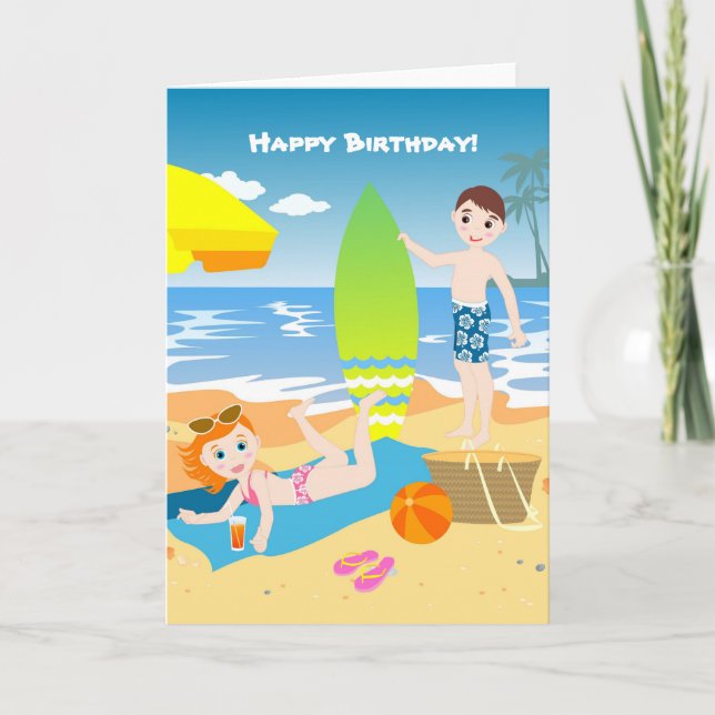 Beach kids birthday greetings  card (Front)