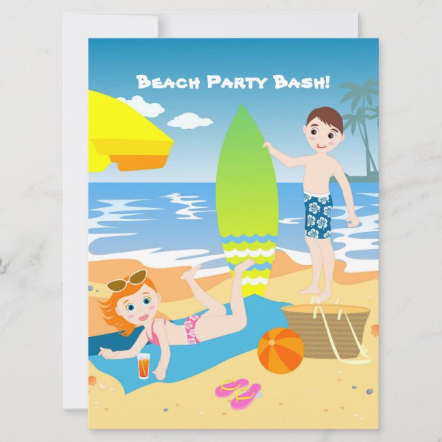 Beach kids birthday party invitation (Front)