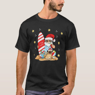 Beach Kids Santa Girls Xmas Pug Merry Surf Christm T-Shirt