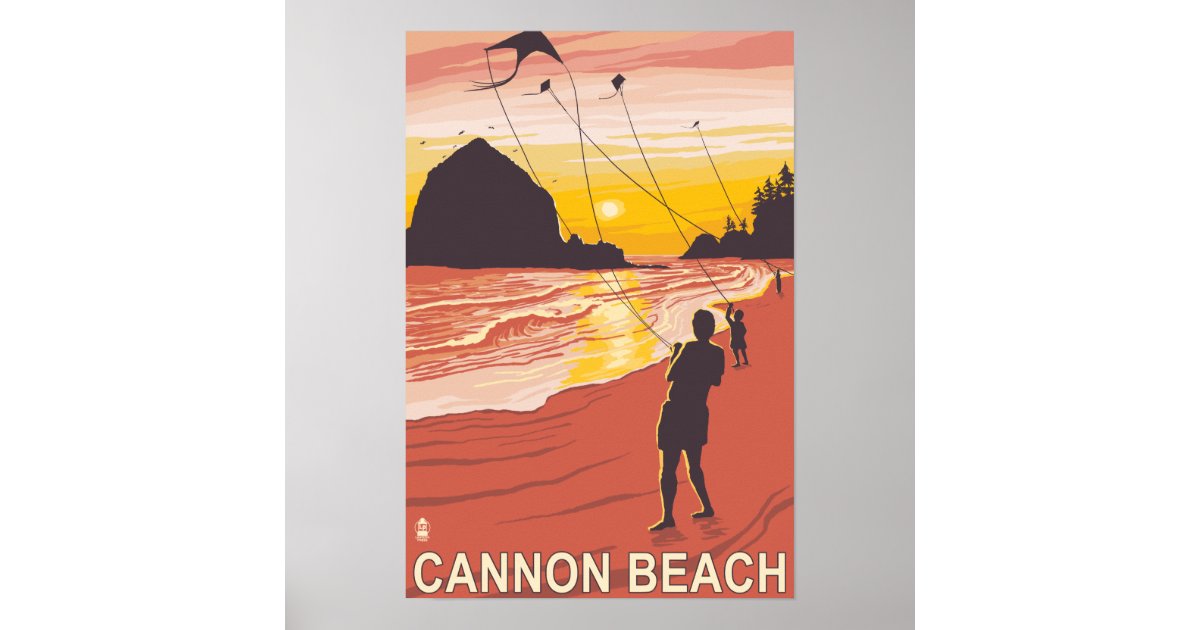 Beach & Kites Cannon Beach, Oregon Poster Zazzle