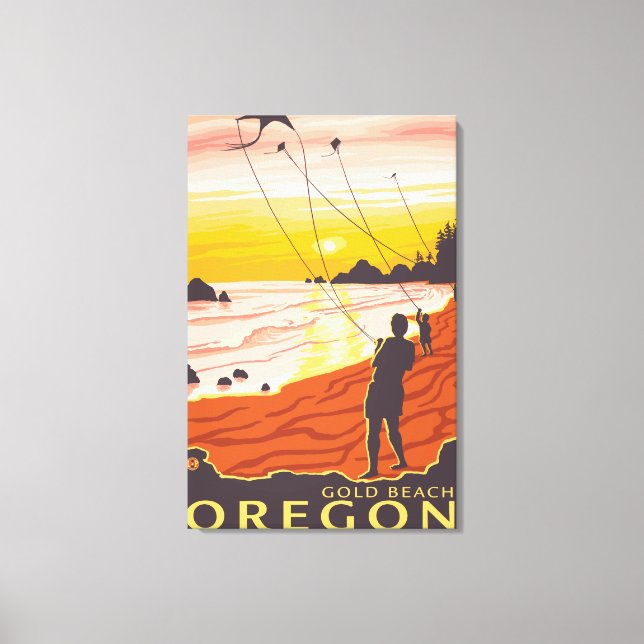Beach & Kites - Gold Beach, Oregon Canvas Print (Front)