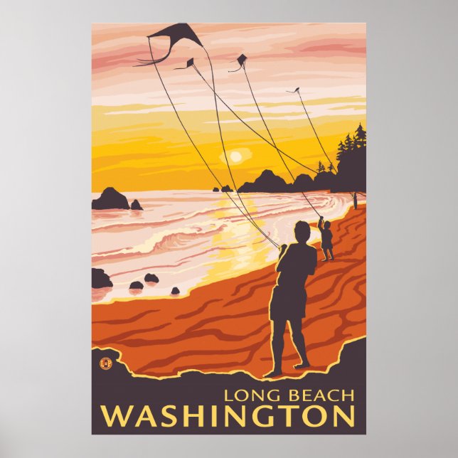 Beach & Kites - Long Beach, Washington Poster (Front)