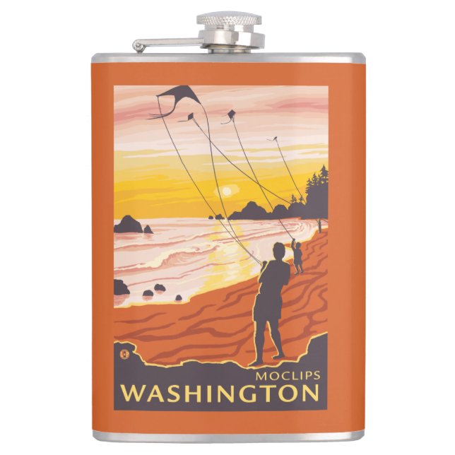 Beach & Kites - Moclips, Washington Hip Flask (Front)