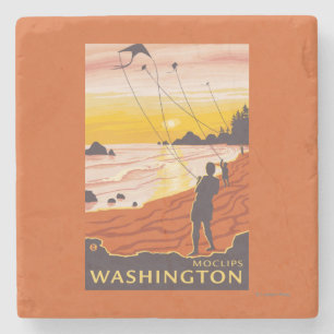 Beach & Kites - Moclips, Washington Stone Coaster