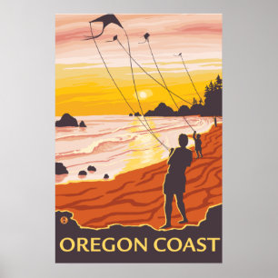 Beach & Kites - Oregon Coast Poster