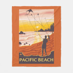 Beach & Kites - Pacific Beach, Washington Fleece Blanket