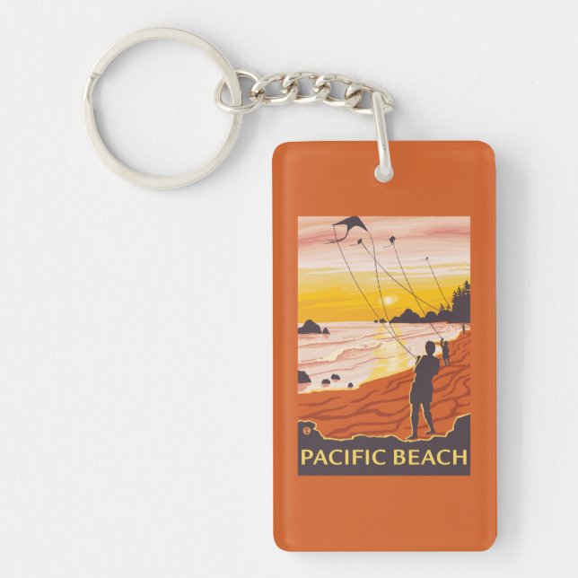 Beach & Kites - Pacific Beach, Washington Key Ring (Front)