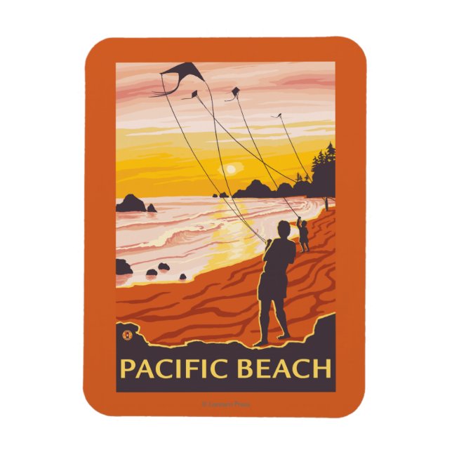 Beach & Kites - Pacific Beach, Washington Magnet (Vertical)