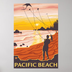 Beach & Kites - Pacific Beach, Washington Poster