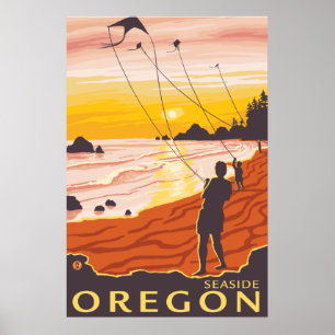 Beach & Kites - Seaside, Oregon Poster