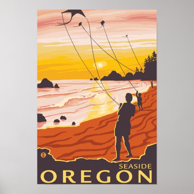 Beach & Kites - Seaside, Oregon Poster (Front)
