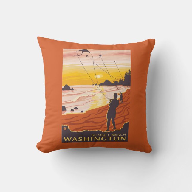 Beach & Kites - Sunset Beach, Washington Cushion (Front)