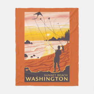 Beach & Kites - Sunset Beach, Washington Fleece Blanket