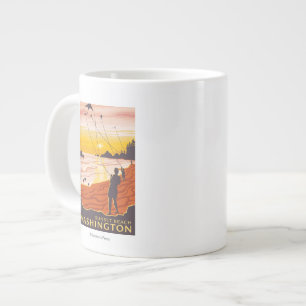 Beach & Kites - Sunset Beach, Washington Large Coffee Mug