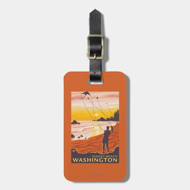 Beach & Kites - Sunset Beach, Washington Luggage Tag (Front Vertical)