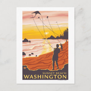 Beach & Kites - Sunset Beach, Washington Postcard