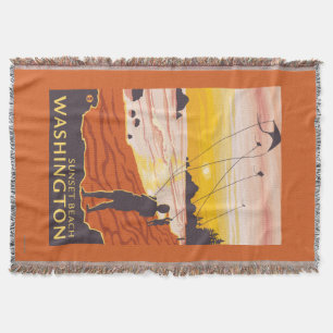 Beach & Kites - Sunset Beach, Washington Throw Blanket