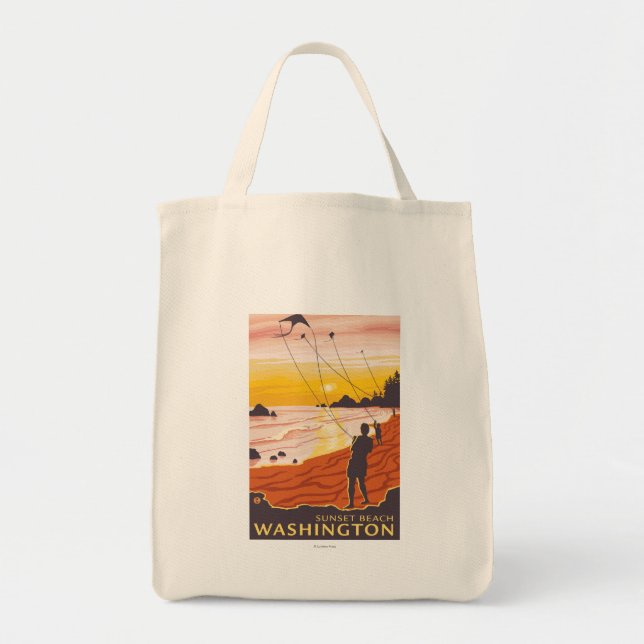 Beach & Kites - Sunset Beach, Washington Tote Bag (Front)