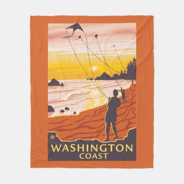 Beach & Kites - Washington Coast Fleece Blanket (Front)