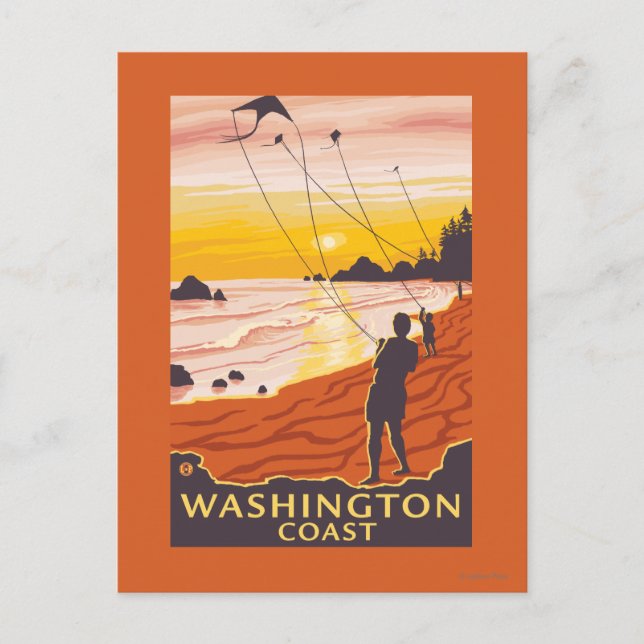 Beach & Kites - Washington Coast Postcard (Front)