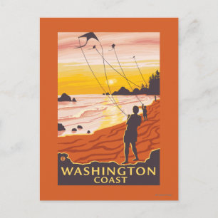 Beach & Kites - Washington Coast Postcard