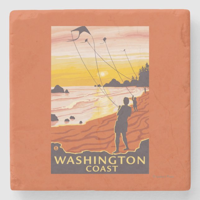 Beach & Kites - Washington Coast Stone Coaster (Front)