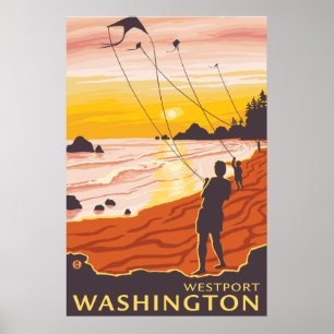 Beach & Kites - Westport, Washington Poster