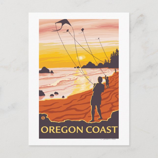 Beach & KitesCoastVintage Travel Poster Postcard (Front)