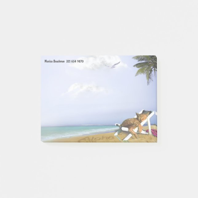 Beach Kitty (customisable) Post-it Notes (Front)