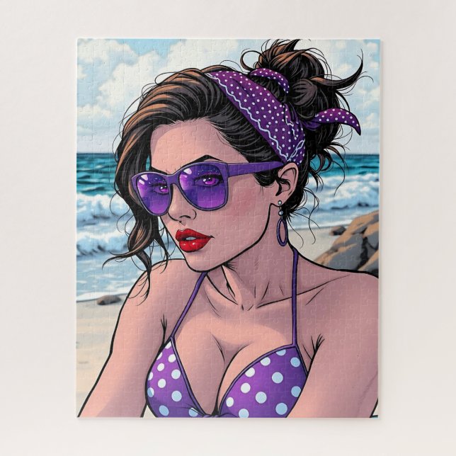 Beach Lady in Shades, Bikini and Bandanna  Jigsaw Puzzle (Vertical)