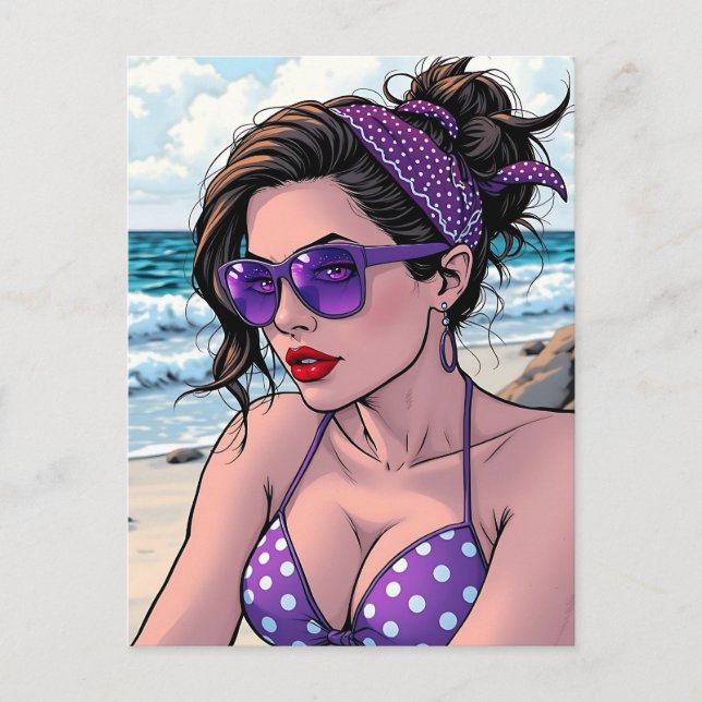 Beach Lady in Shades, Bikini and Bandanna  Postcard (Front)
