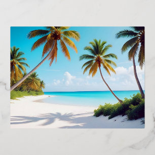 Beach Landscape Tropical Island Relaxing Tranquil  Foil Holiday Postcard