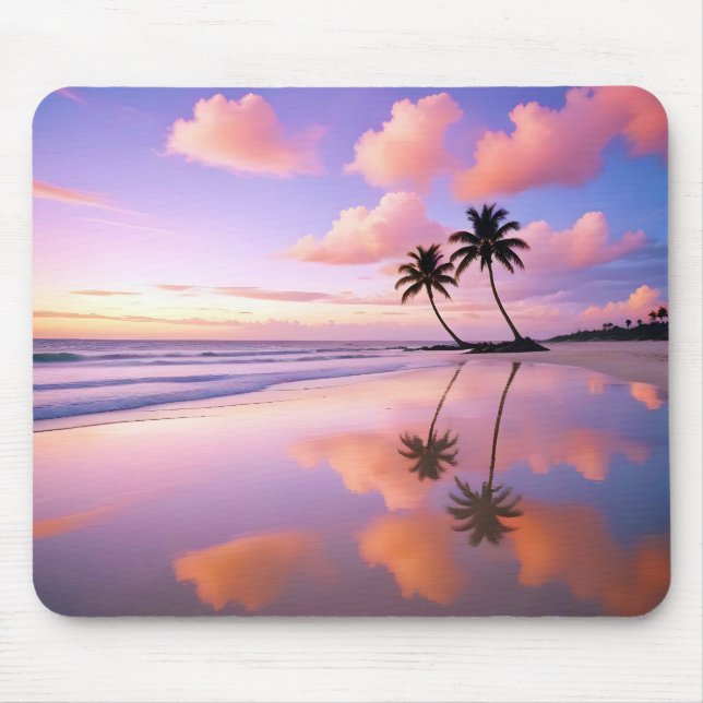 Beach Landscape Tropical Sunset Dusk Tranquil Calm Mouse Mat (Front)