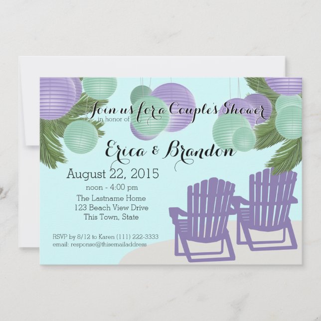 Beach Lanterns Couple's Shower Invitation (Front)