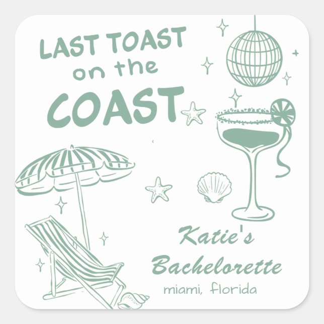 Beach Last toast Coast Green Bachelorette Party Square Sticker (Front)