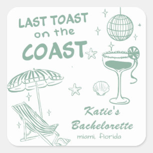 Beach Last toast Coast Green Bachelorette Party Square Sticker