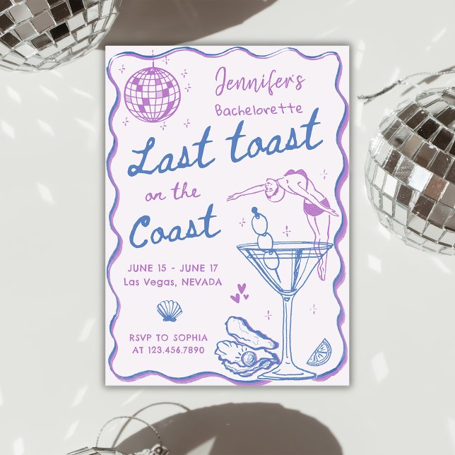 Beach Last Toast On The Coast Bachelorette Party Invitation (Creator Uploaded)