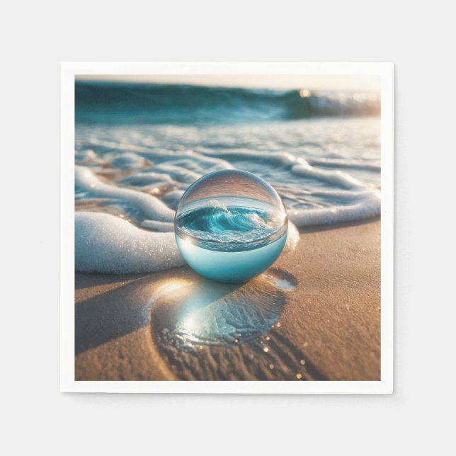 Beach Lens Ball With Ocean Wave Napkin (Front)