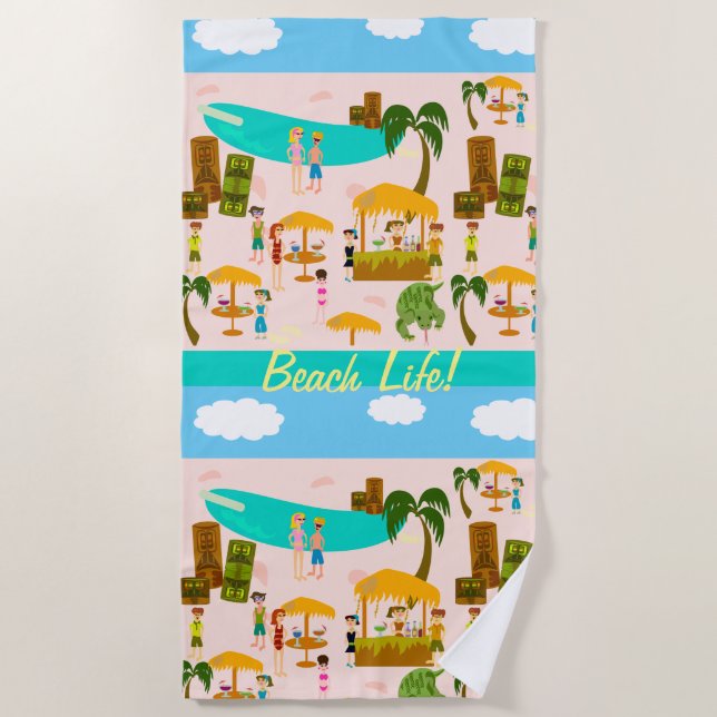 Beach Life Beach Party Character Illustration Towel (Front)