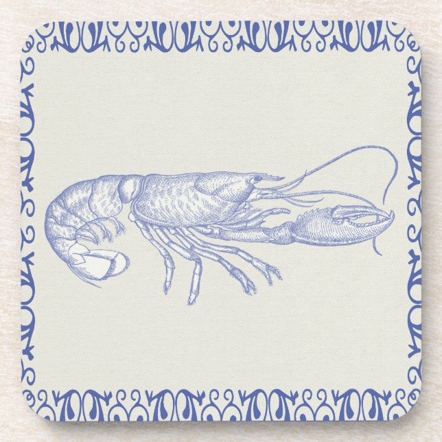 Beach Life Blue Lobster on Cream Coaster (Front)