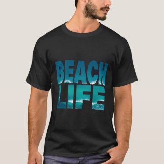 BEACH LIFE Bold Typography Ocean Wave Design T-Shirt
