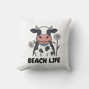 Beach Life Cow Vintage Engraving T-Shirt Design_1 Cushion