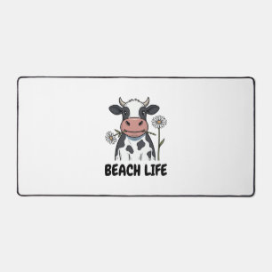 Beach Life Cow Vintage Engraving T-Shirt Design_1 Desk Mat